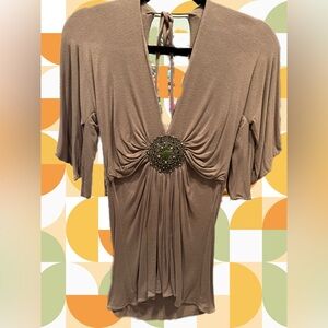 Sky Tan Blouse with Embellished Center